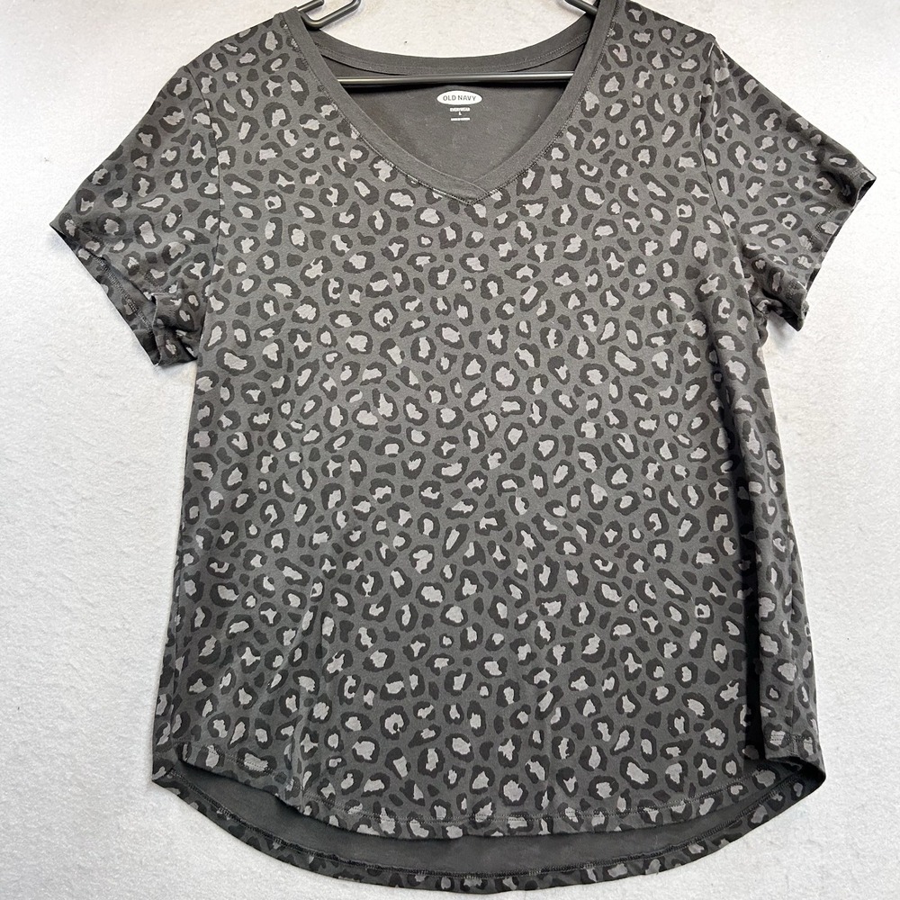 Old Navy Everywear Gray Black Leopard Print Casual Soft Tee Women's L